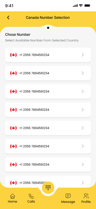 Number Selection screen